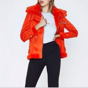 River Island Orange Aviator Biker Jacket faux fur & Suede